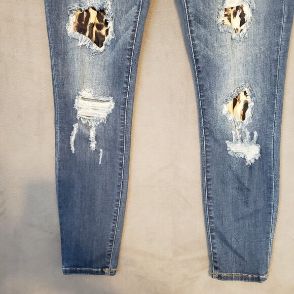 Judy Blue Jeans Womens 30 Blue Skinny Leopard Cheetah Print Ripped Stretch Denim - Picture 11 of 16
